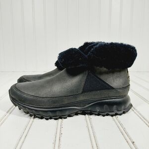 Cole Haan Grand Explore Black Leather Shearling Trimmed Snow Boots I647